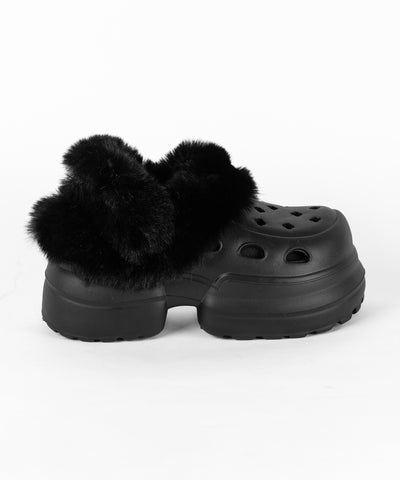 フェイクファー厚底クロッグサンダル ／ Fake fur platform clog sandals