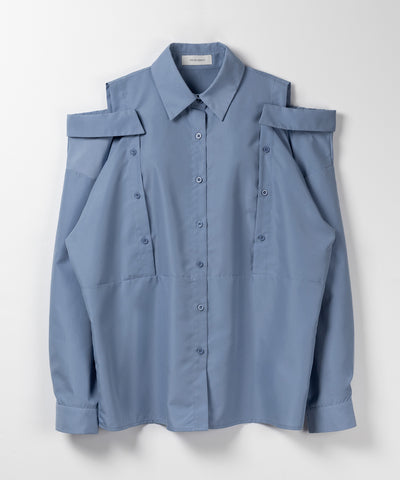 【 ３color 】オープンショルダーカットアウトビッグシャツ ／ open shoulder cutout big shirt