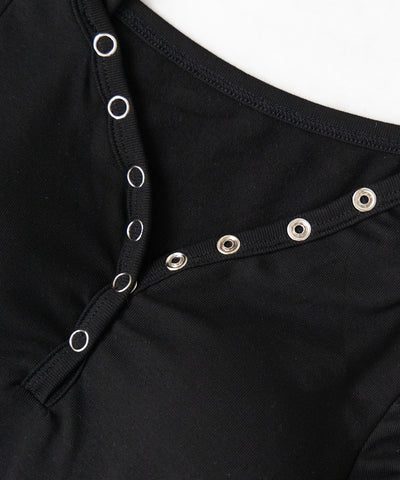 【 ２WAY ／ 裏起毛 】ナナメストラップスナップボタンシャーリングリボントップス ／ naname strap snap button shirring ribbon tops