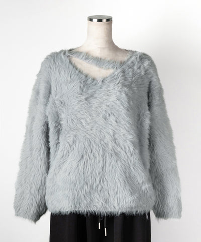 【 ３color 】ナナメストラップカットアウトシャギーニット ／ naname strap cutout shaggy knit