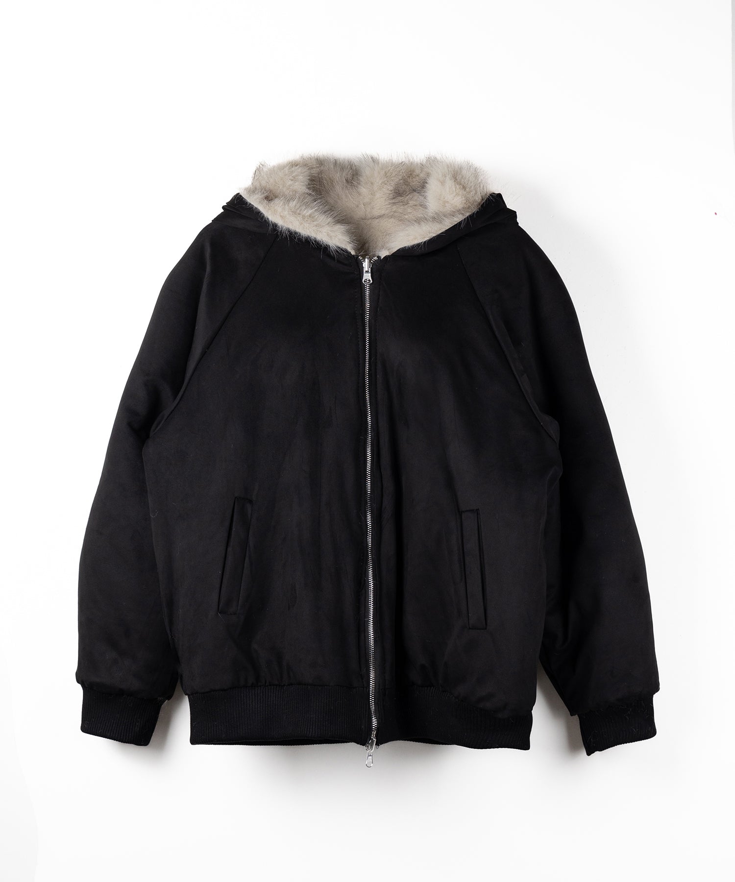 リバーシブル2WAY】ビッグフーディボリュームフェイクファーブルゾン