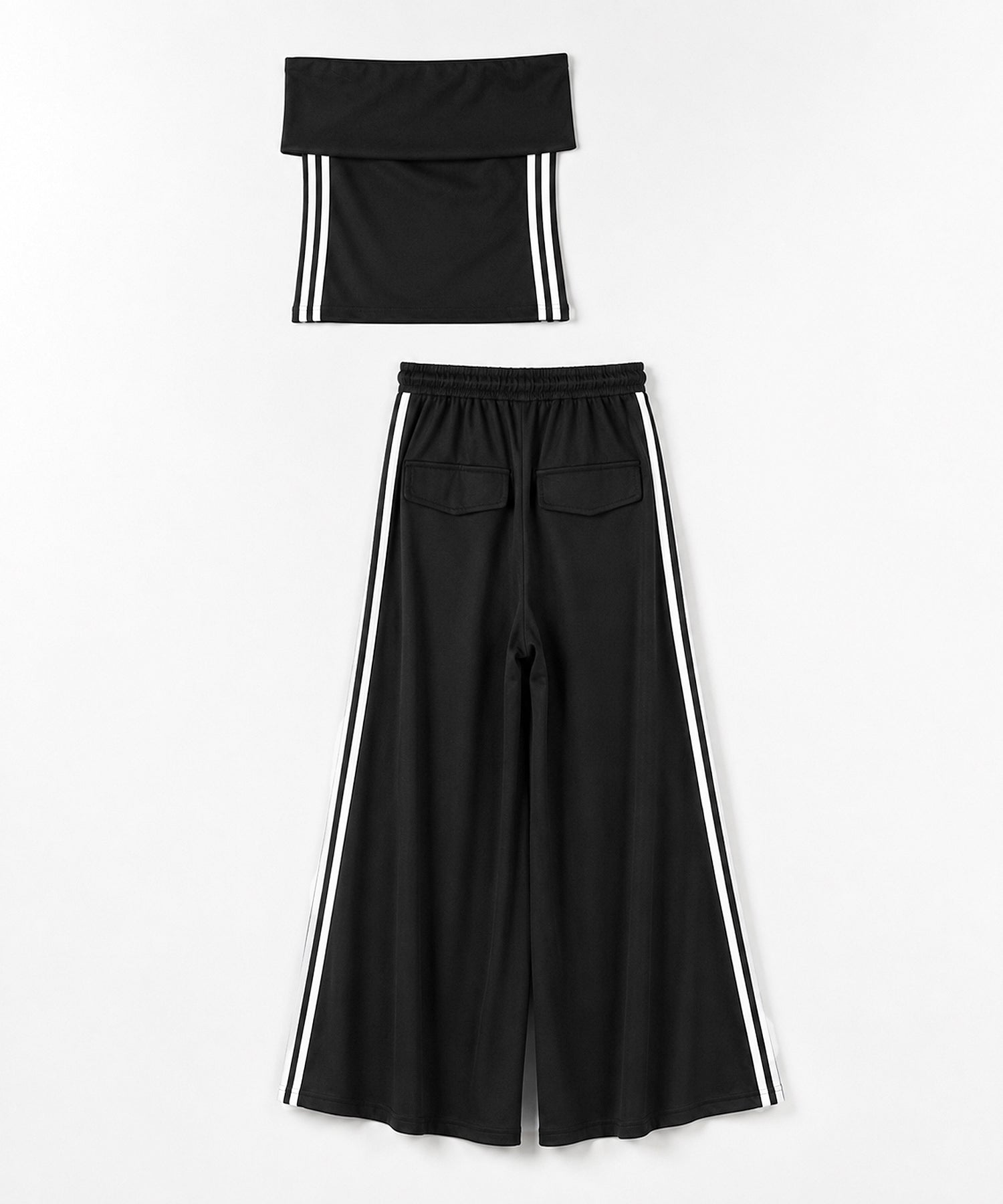 【 セットアップ 】サイドラインベアトップ＋タックワイドカットソーパンツ SETUP ／ ( SETUP ) sideline bare top + tack wide cutsew pants