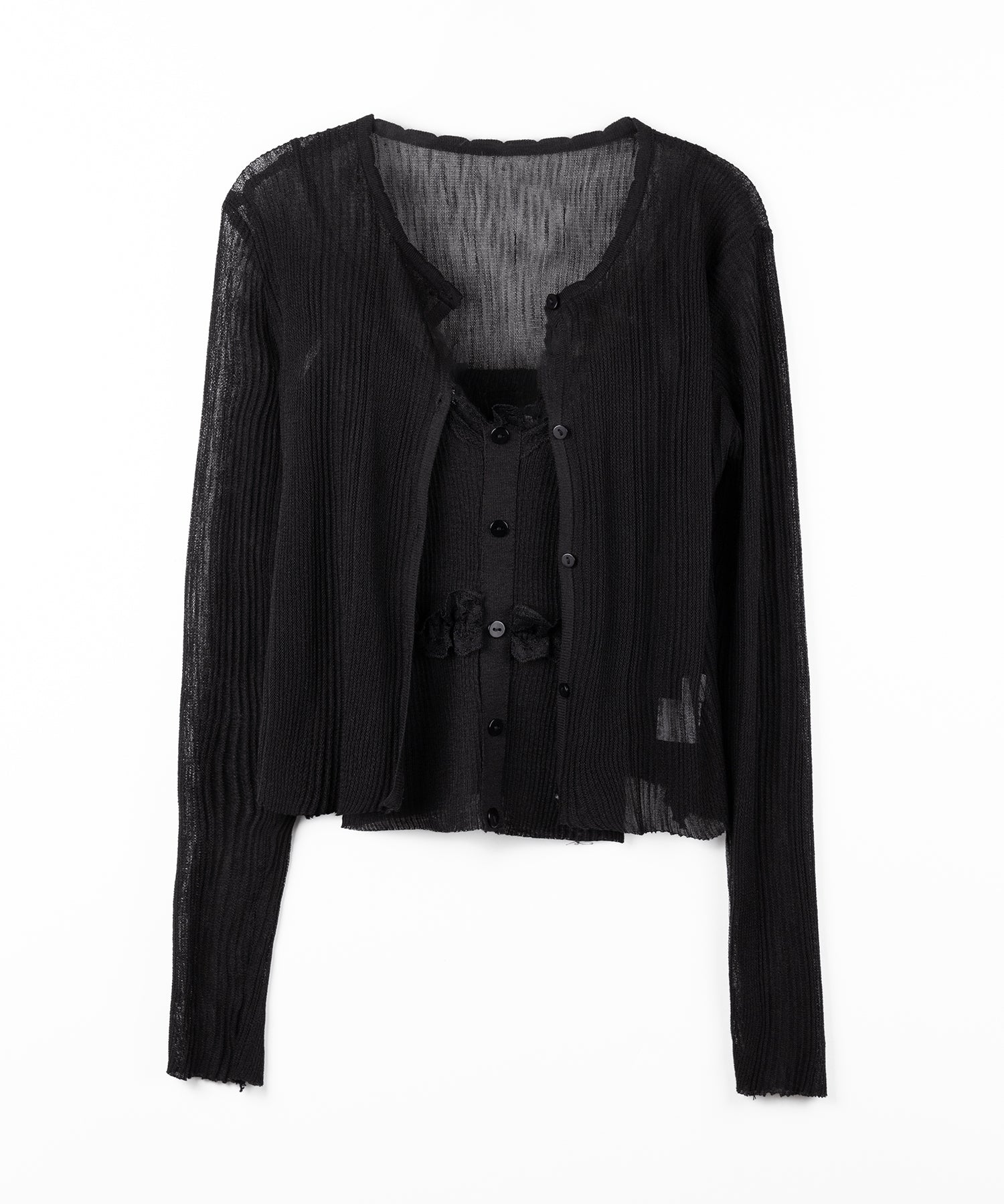 【 2点セット 】フロントレースシアーニットキャミソール ＋カーディガン SET / front lace sheer knit camisole + cardigan set