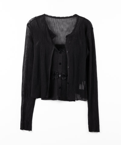 【 2点セット 】フロントレースシアーニットキャミソール ＋カーディガン SET / front lace sheer knit camisole + cardigan set