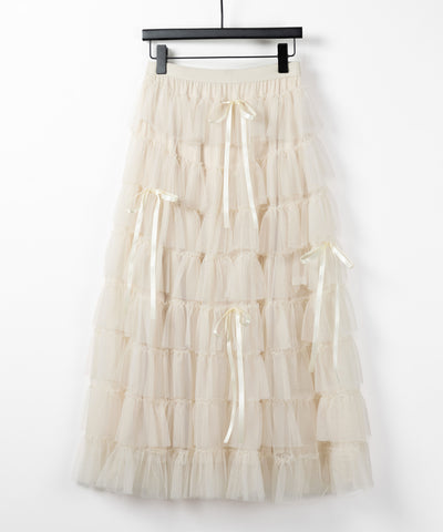 【 ４color 】ストラップリボンバレエコアチュールスカート ／strap ribbon ballet core tulle skirt