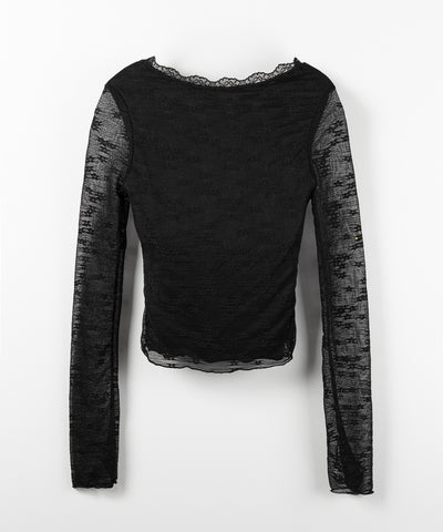 フロントリボンVネックレイヤードレーストップス ／ front ribbon v-neck layered lace tops