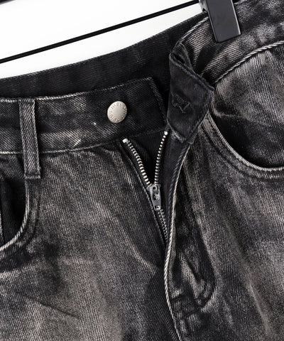 【 ４size 】CRACKクラッシュヘビーブリーチブラックワイドデニム ／ CRACK crash heavy bleach black wide denim