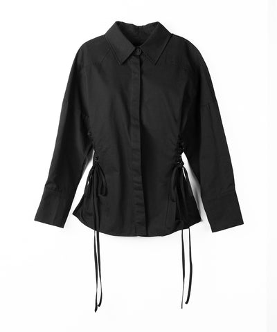 レースアップサイドリボンスリムラインシャツ ／ lace up side ribbon slim line shirt