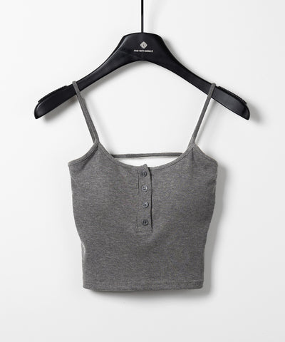 【 カップ付き 】フロントボタンヘンリーネックショートリブキャミソール ／ front button henry neck short rib camisole