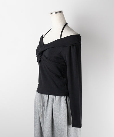 【 ２color 】クロスギャザーオフショルカットソートップス ／ cross gather off shoulder cutsew tops