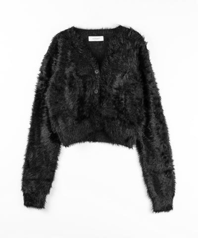 ブラックボタンショートシャギーニットカーディガン ／ black button short shaggy knit cardigan