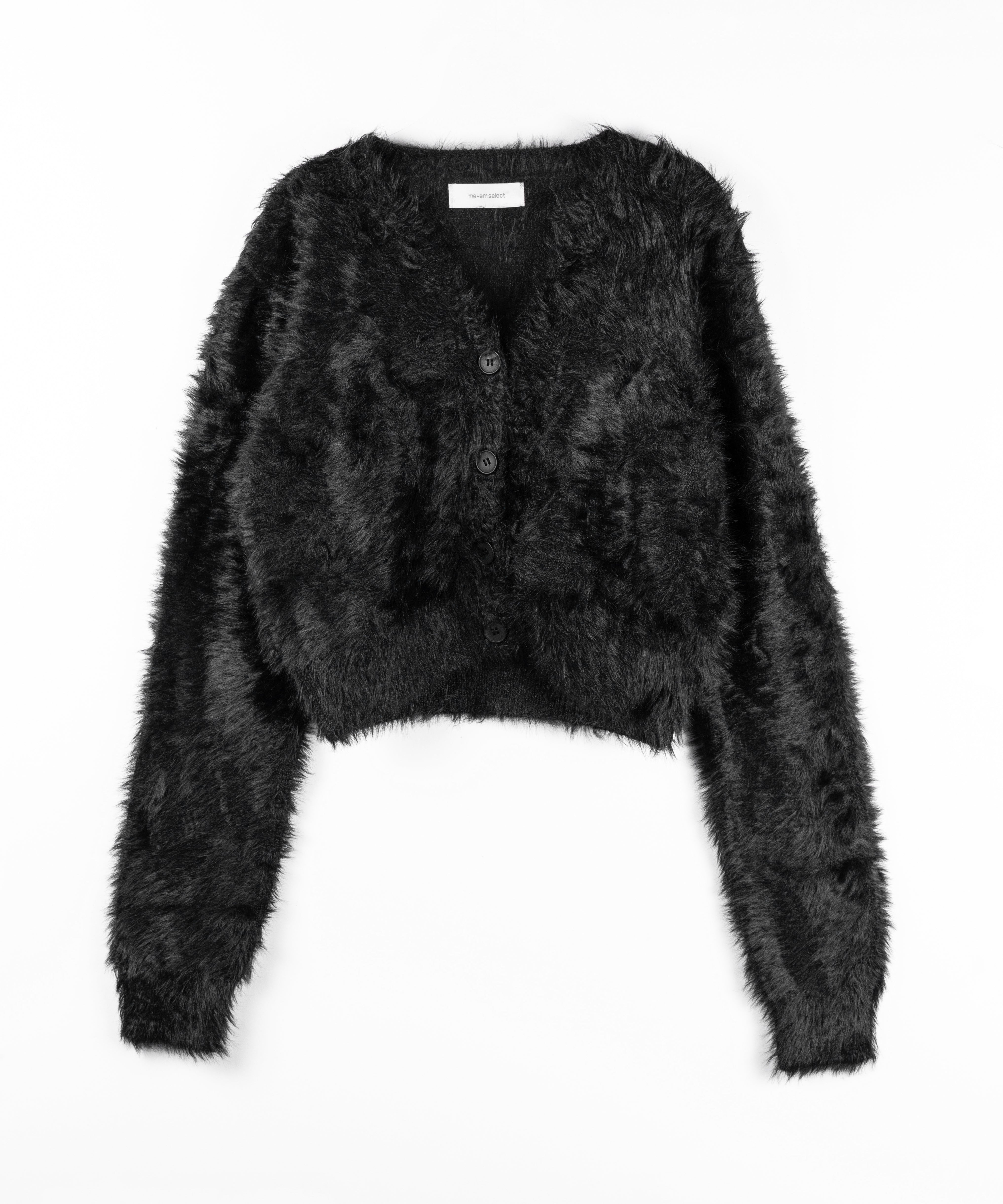 ブラックボタンショートシャギーニットカーディガン ／ black button short shaggy knit cardigan