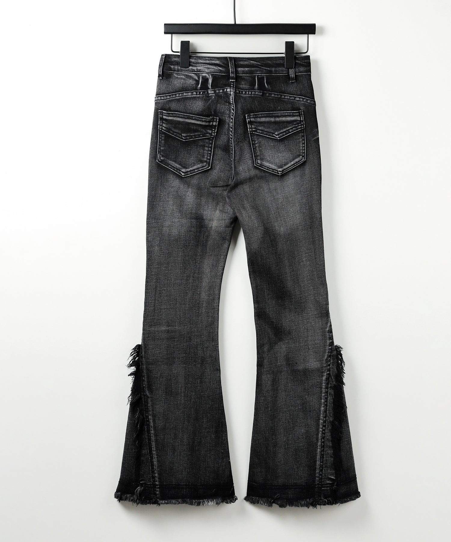 【 ２color ／ ４size 】ヴィンテージライクフリンジストレッチフレアデニム ／ Vintage-like fringe stretch flare denim
