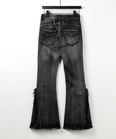 【 ２color ／ ４size 】ヴィンテージライクフリンジストレッチフレアデニム ／ Vintage-like fringe stretch flare denim