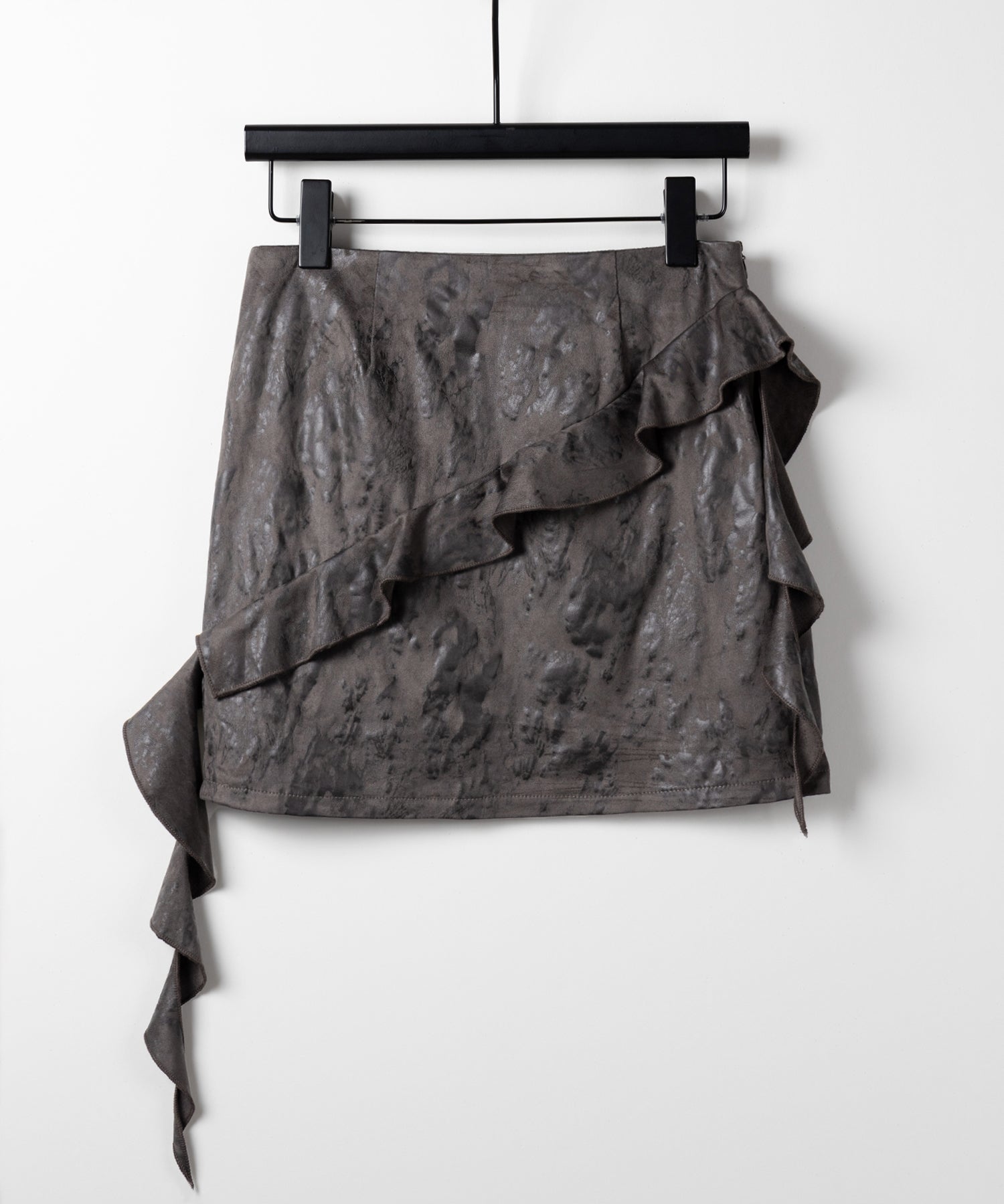 【 ２color 】ヴィンテージスエードアシンメトリーフリルミニスカート／ vintage suede asymmetry frill mini skirt