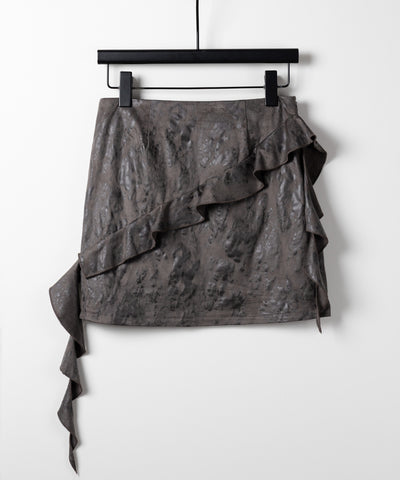 【 ２color 】ヴィンテージスエードアシンメトリーフリルミニスカート／ vintage suede asymmetry frill mini skirt