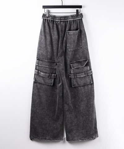 【 裾絞り可能２WAY 】サイドラインピグメントワイドカーゴスウェットパンツ ／ sideline pigment wide cargo sweatpants