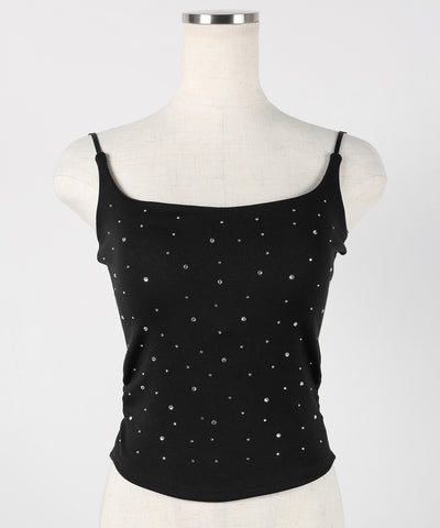 ラインストーンスクエアネックスリムキャミソール ／ Rhinestone square neck slim camisole