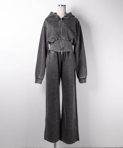 【 セットアップ 】ピグメントヴィンテージショートパーカー ＋ ワイドパンツ SET ／ pigment vintage short hoodie + wide pants SET