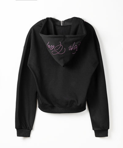 【 セットアップ可能 】ラインストーンロゴダブルジップパーカー ／ Rhine stone logo double zip hoodie