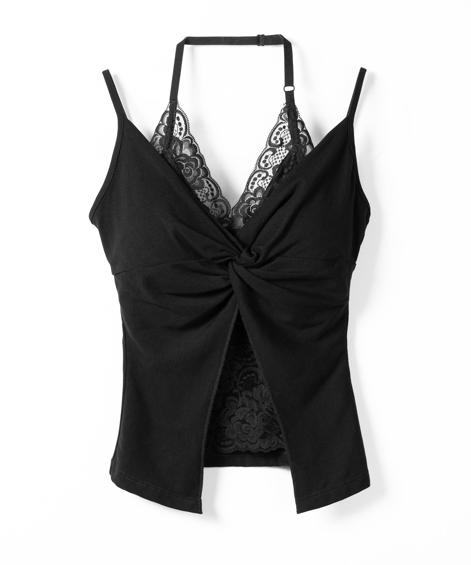 レースレイヤードクロスデザインキャミソール ／ lace layered cross design camisole