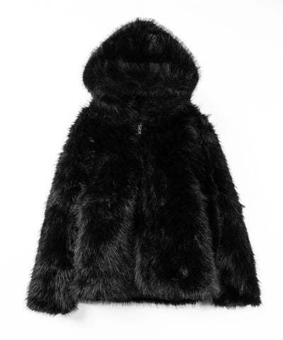 フェイクファーフーディミドルコート ／ fake fur hoodie middle coat