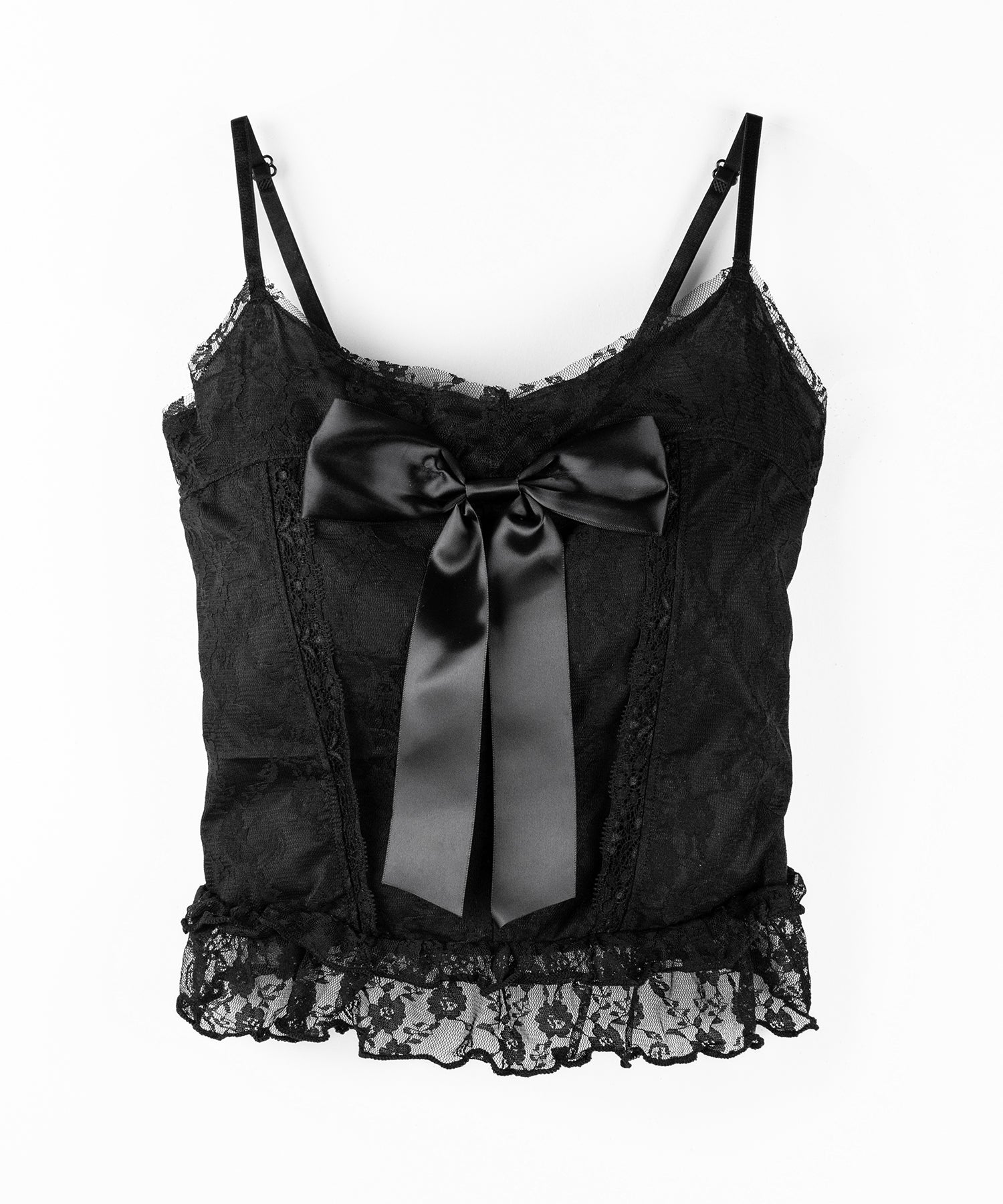 フロントサテンリボンレースキャミビスチェ ／ front satin ribbon lace cami bustier