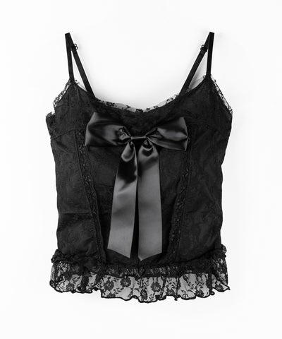 フロントサテンリボンレースキャミビスチェ ／ front satin ribbon lace cami bustier