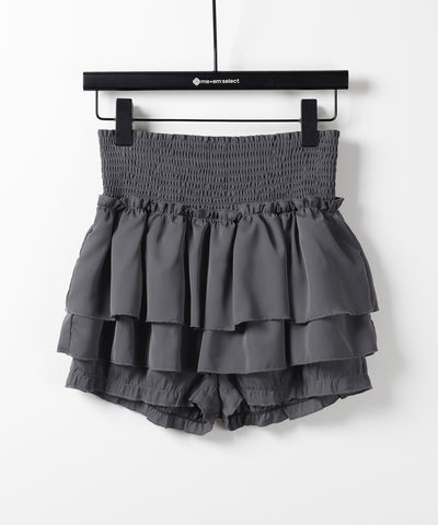 【 ３color ／ ３size 】２段フリルシャーリングミニスカパン ／ double frill shirring mini skirt pants