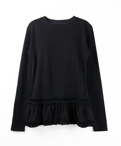 【 ３color 】裾フリルレイヤード長袖トップス ／ hem frill layered long sleeve tops