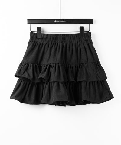 【 無地 or レオパードから選べる ／ インパン裏地付 】コーデュロイティアードフリルミニスカート ／ corduroy tiered frill mini skirt