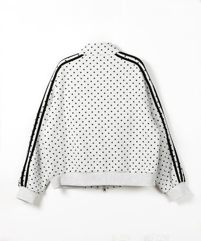レタリングロゴ刺繍ドットラインオーバースウェットブルゾン ／ lettering logo embroidery dot line over sweat blouson