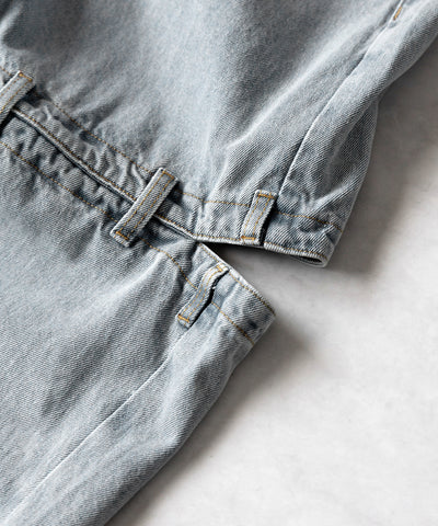 【 選べる３サイズ 】バックオープンカットアウトウォッシュワイドデニム ／ Back open cutout washed wide denim