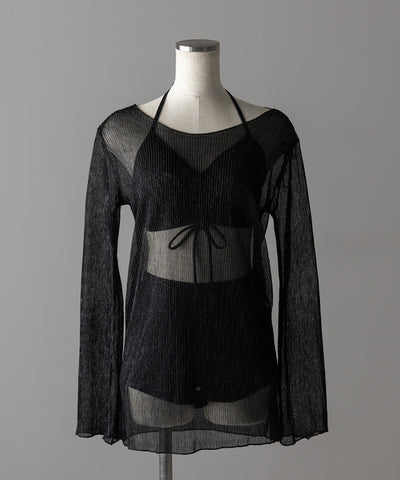 【 レディース水着／３点セット 】シアートップス付き　フロントリボンホルターネックハイウエストビキニ ／ sheer tops set front ribbon halter neck high waist bikini