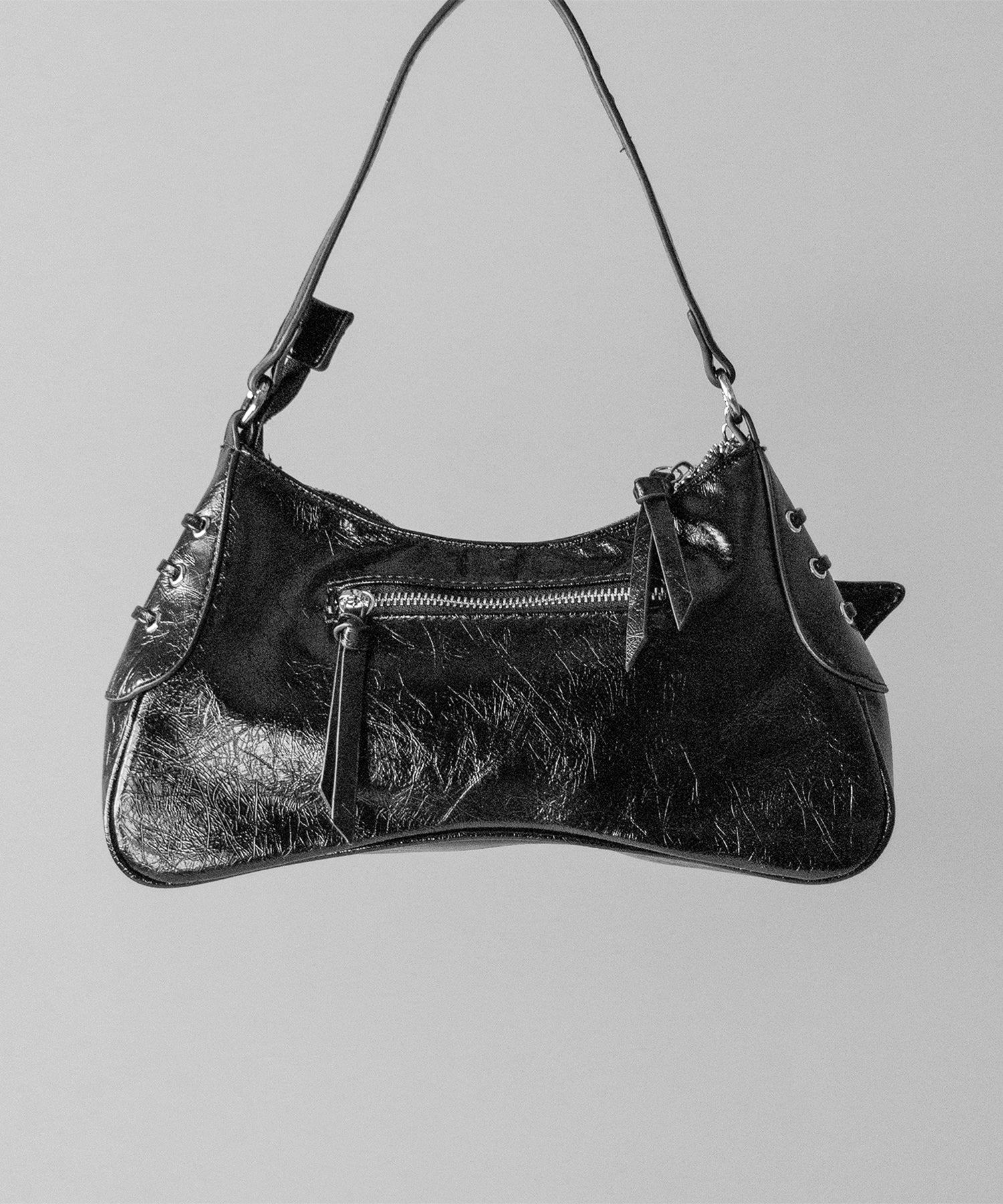 【 ショルダーストラップ付 】ピアッシングレースアップショルダーバッグ ／ piercing lace-up vintage shoulder bag