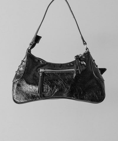 【 ショルダーストラップ付 】ピアッシングレースアップショルダーバッグ ／ piercing lace-up vintage shoulder bag