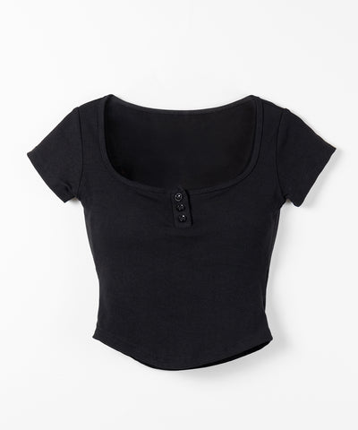 ヘンリーネックスクエアショートＴシャツ ／Henley neck square T-shirts