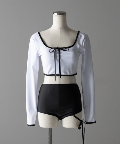 【 レディース水着／２点セット 】フロントリボンモノトーンハイウエストビキニ ／ front ribbon monotone high waist bikini
