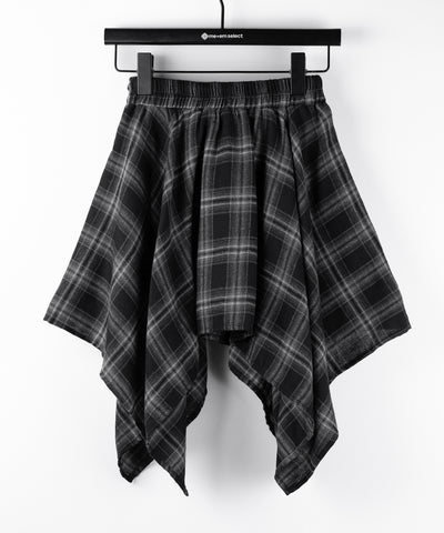 【 選べる２素材／インナーパンツ裏地付 】シャツレイヤードチェックミニスカート ／ shirt layered check mini skirt