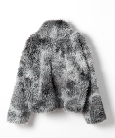 ダブルジップスタンドカラーニュアンスファージャケット ／ double zip stand collar nuance fur jacket