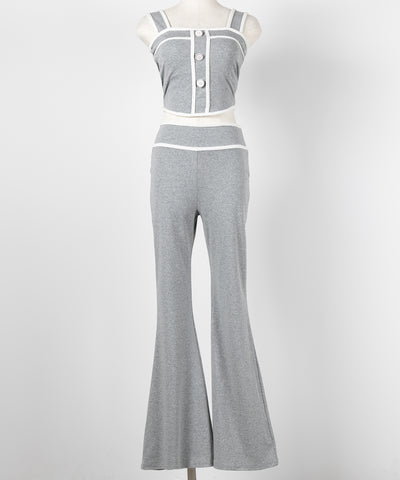 【 セットアップ】フロントボタンパイピングビスチェ＋ フレアパンツ ＳＥＴ ／ 【 SETUP 】front button piping buister ＋ flare pants SET