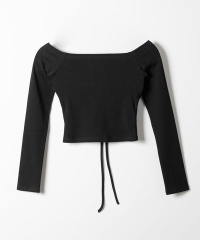 【 クロスネックにできる2WAY 】フロントレースアップオフショルショートトップス ／ 2WAY front laceup offShoulder short tops