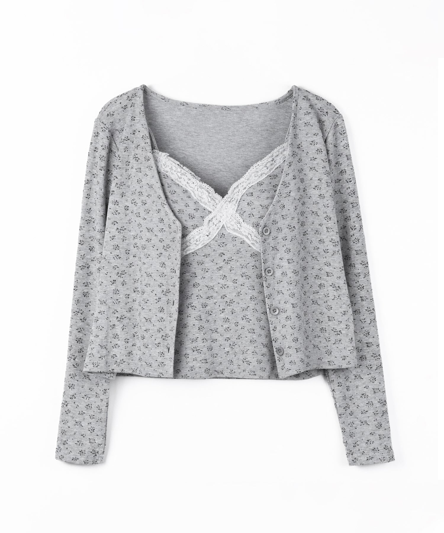 【 ２点セット 】小花柄レースキャミソール ＋ カーディガン SET ／ （ 2piece SET ）Floral lace camisole + cardigan SET