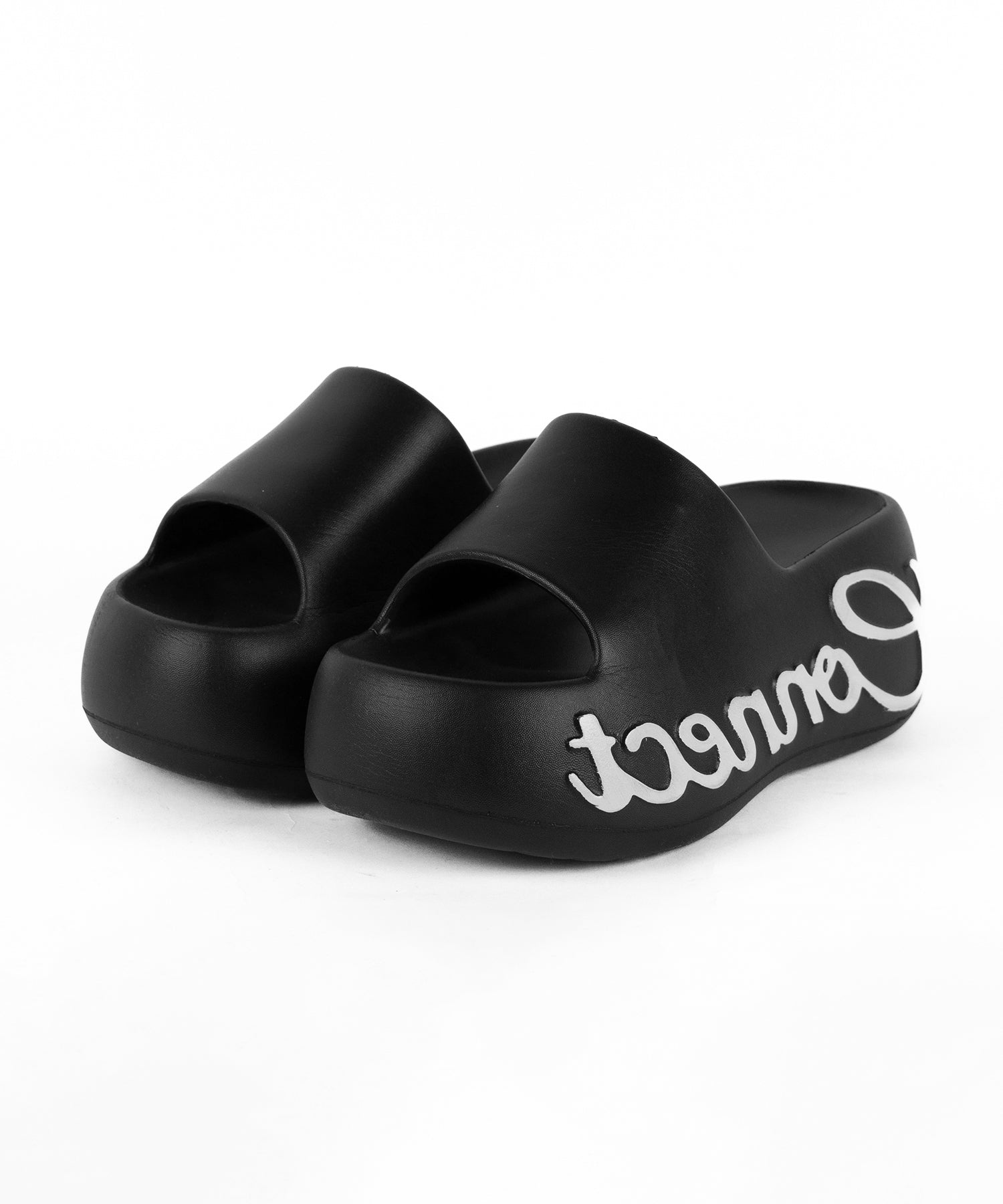 レタリングロゴ厚底スライドサンダル ／ lettering logo platform slide sandals