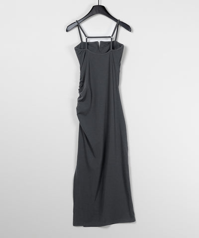 【 パッド付き 】バックストラップサイドシャーリングスリットロングキャミワンピース ／ back strap side shirring slit long cami onepiece