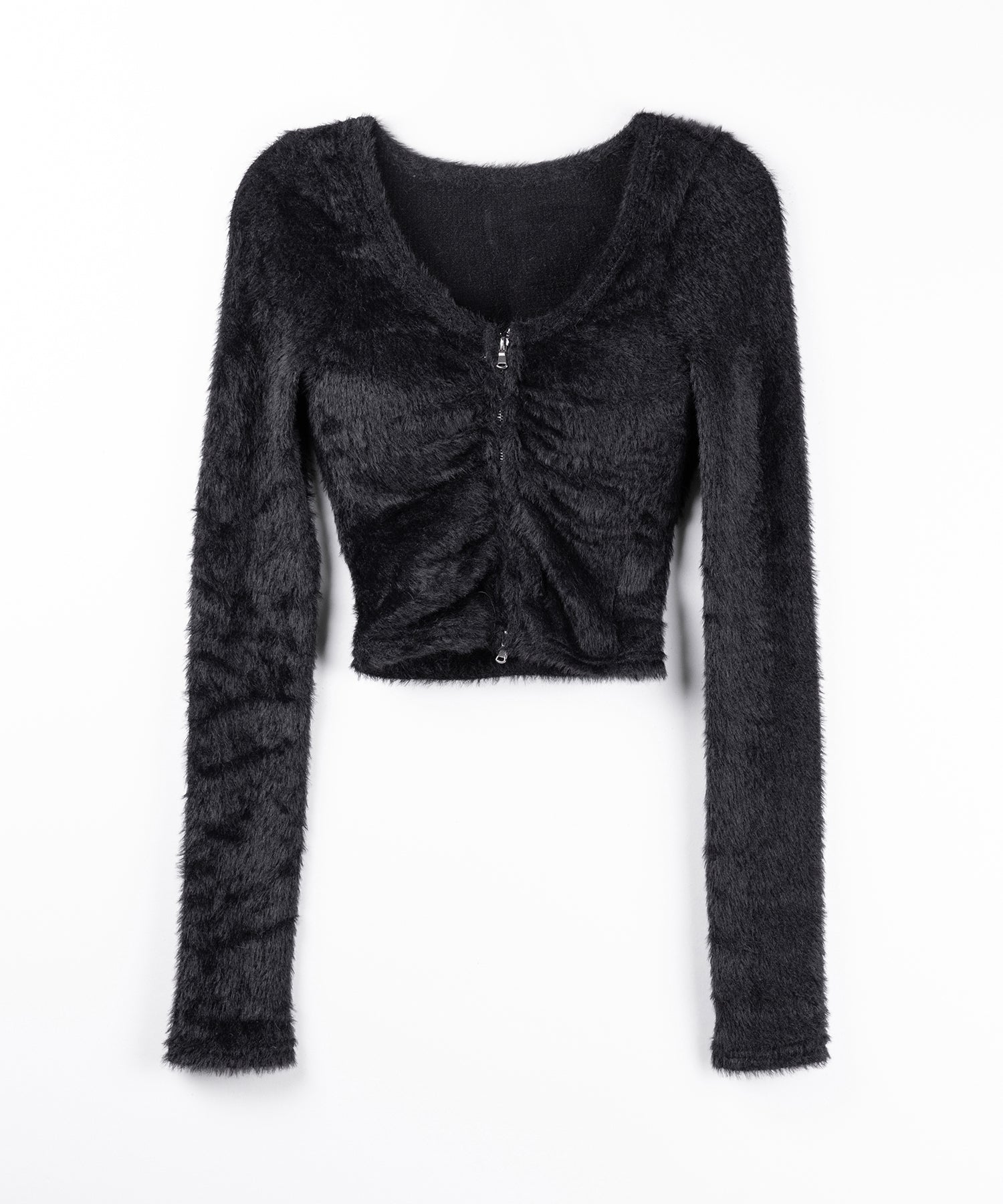 フロントジップショートシャギートップス／ front zip short shaggy tops