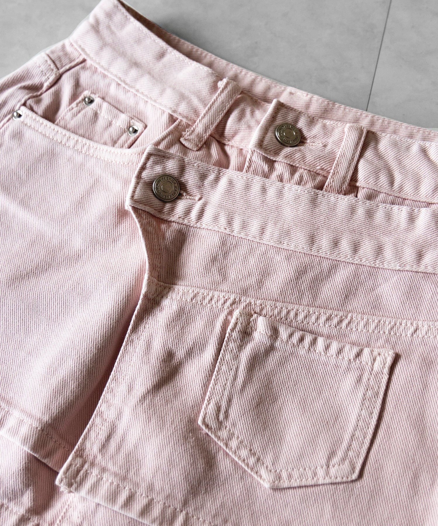 【 インパン裏地付き 】ヴィンテージピンクレイヤードデニムミニスカート ／ vintage pink denim mini skirt