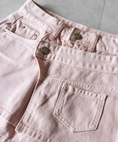 【 インパン裏地付き 】ヴィンテージピンクレイヤードデニムミニスカート ／ vintage pink denim mini skirt
