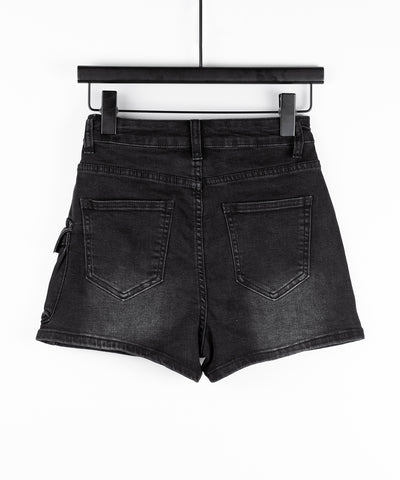 カーゴポケットレイヤードデニムミニスカパン ／ cargo pocket layered denim mini skirt pants