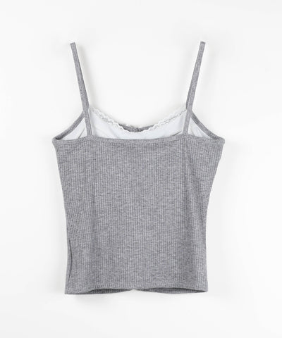 フロントリボンレースレイヤードリブキャミソール ／Front ribbon lace layered ribbed camisole